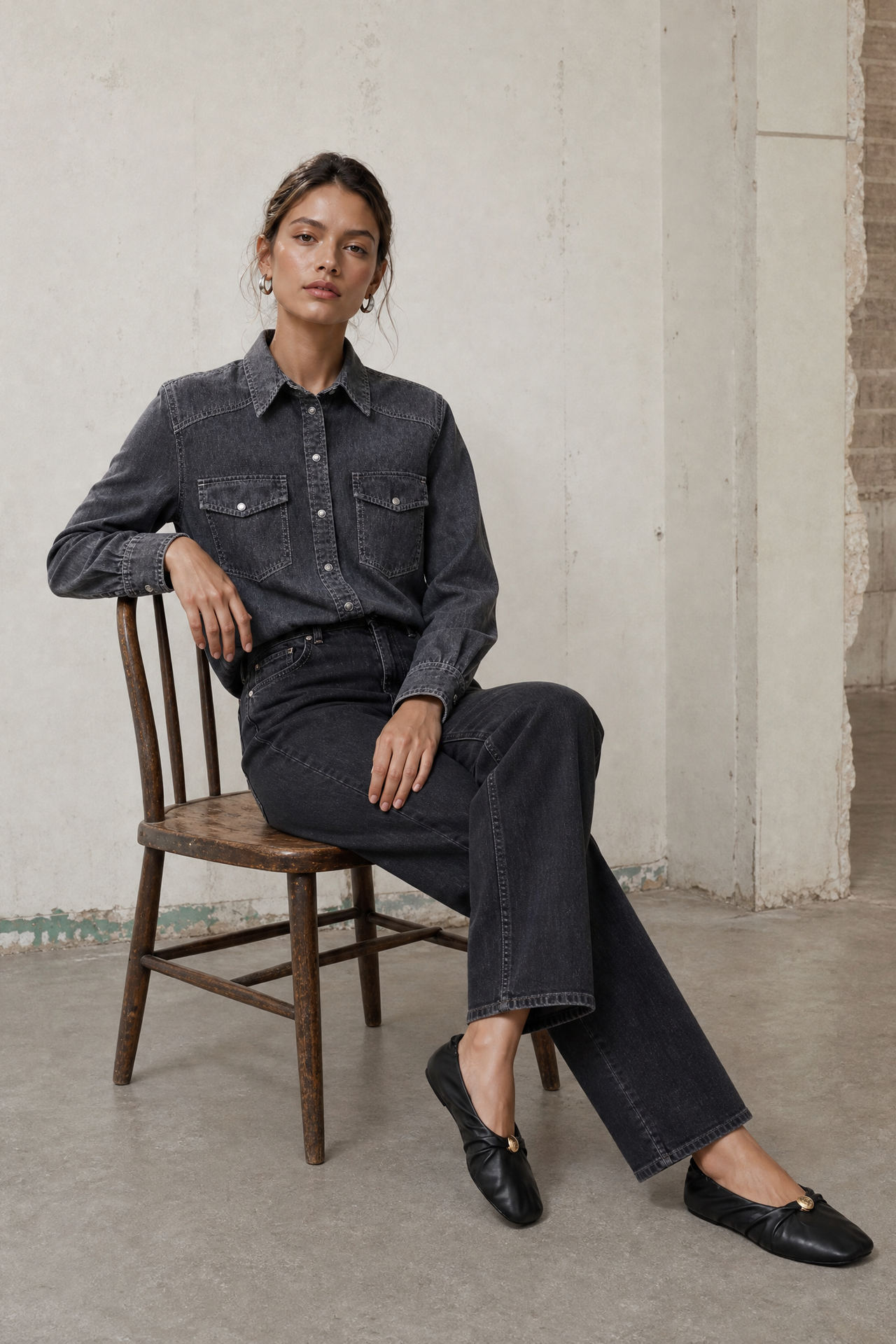 Jessie faded denim shirt | Faded Black