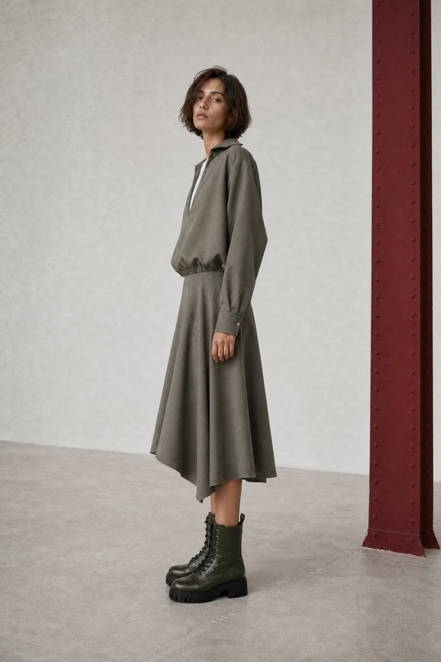 Marta asymmetrical viscose skirt | Green