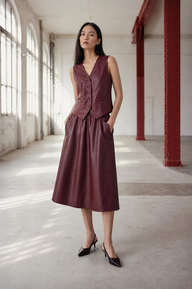 Elle eco leather skirt | Bordo