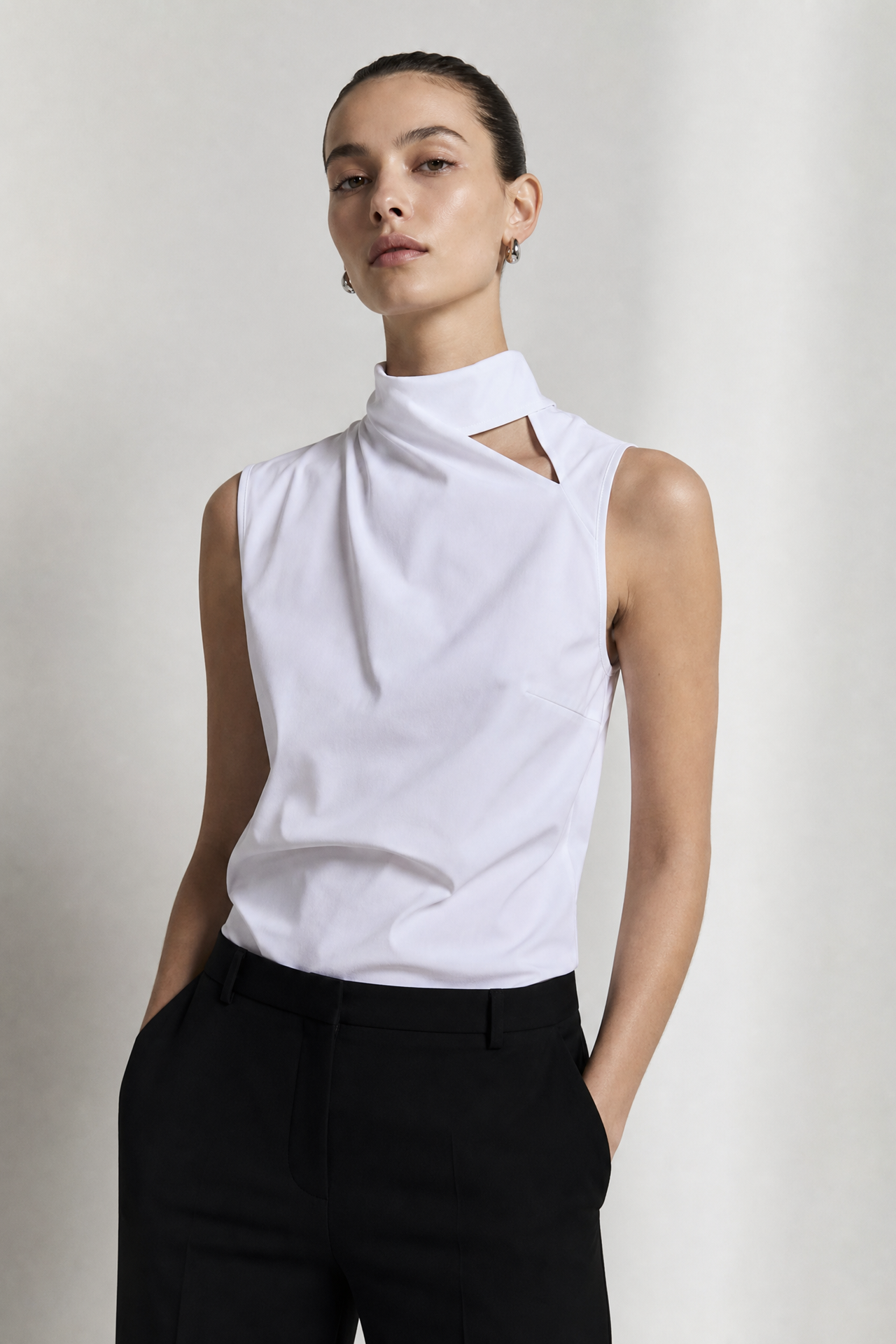 Naomi strech technical jersey top | White