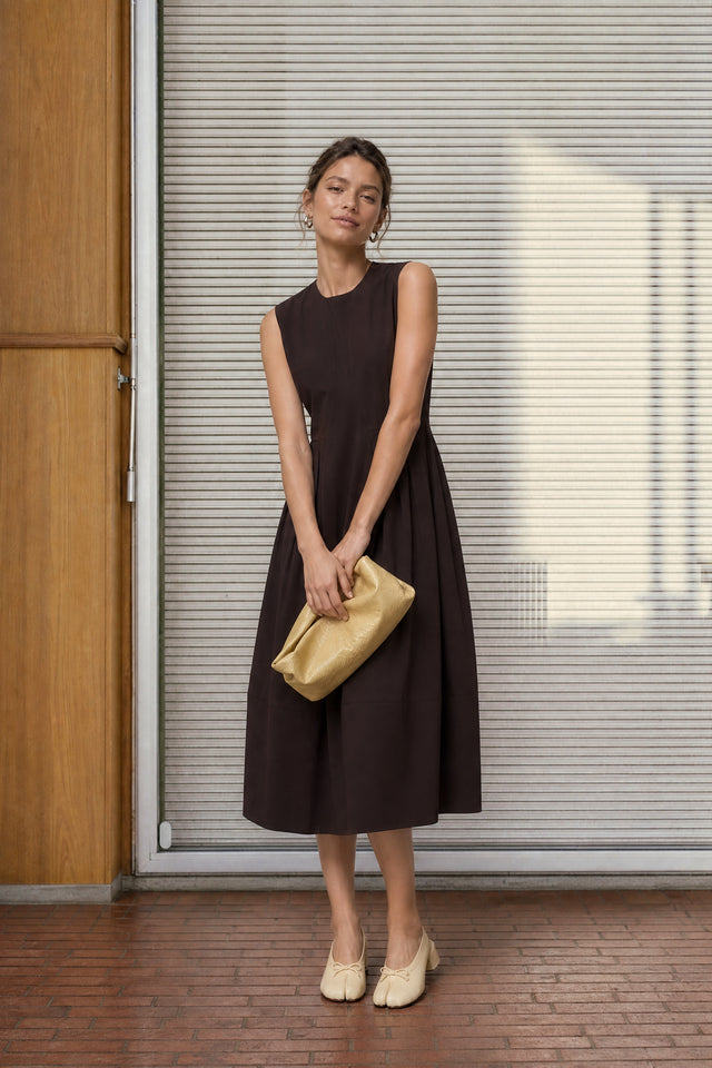 Heide tech jersey dress LS | Chocolate