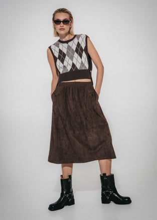 Isla suede effect skirt | Dark Brown