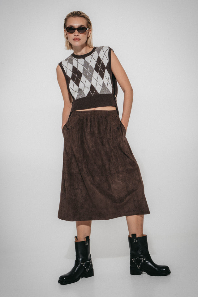 Isla suede effect skirt | Dark Brown