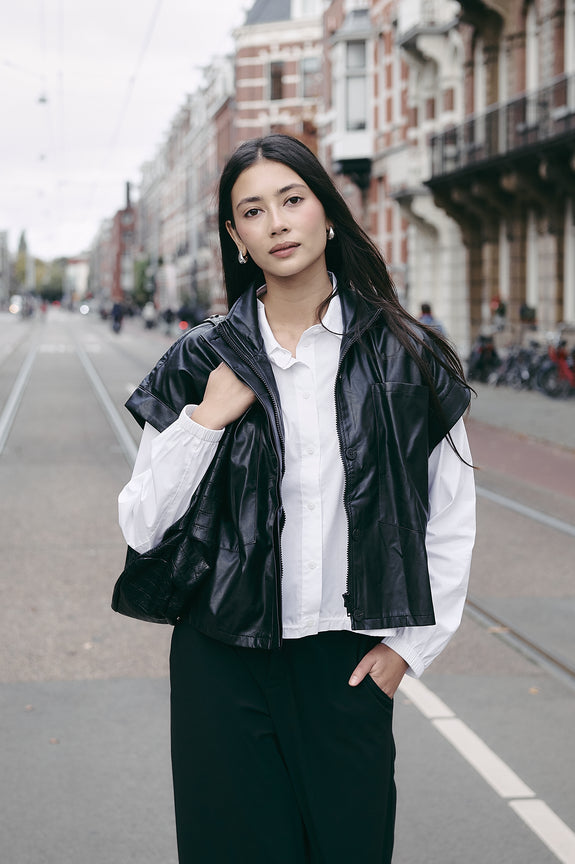 Paola eco leather blouse | Black
