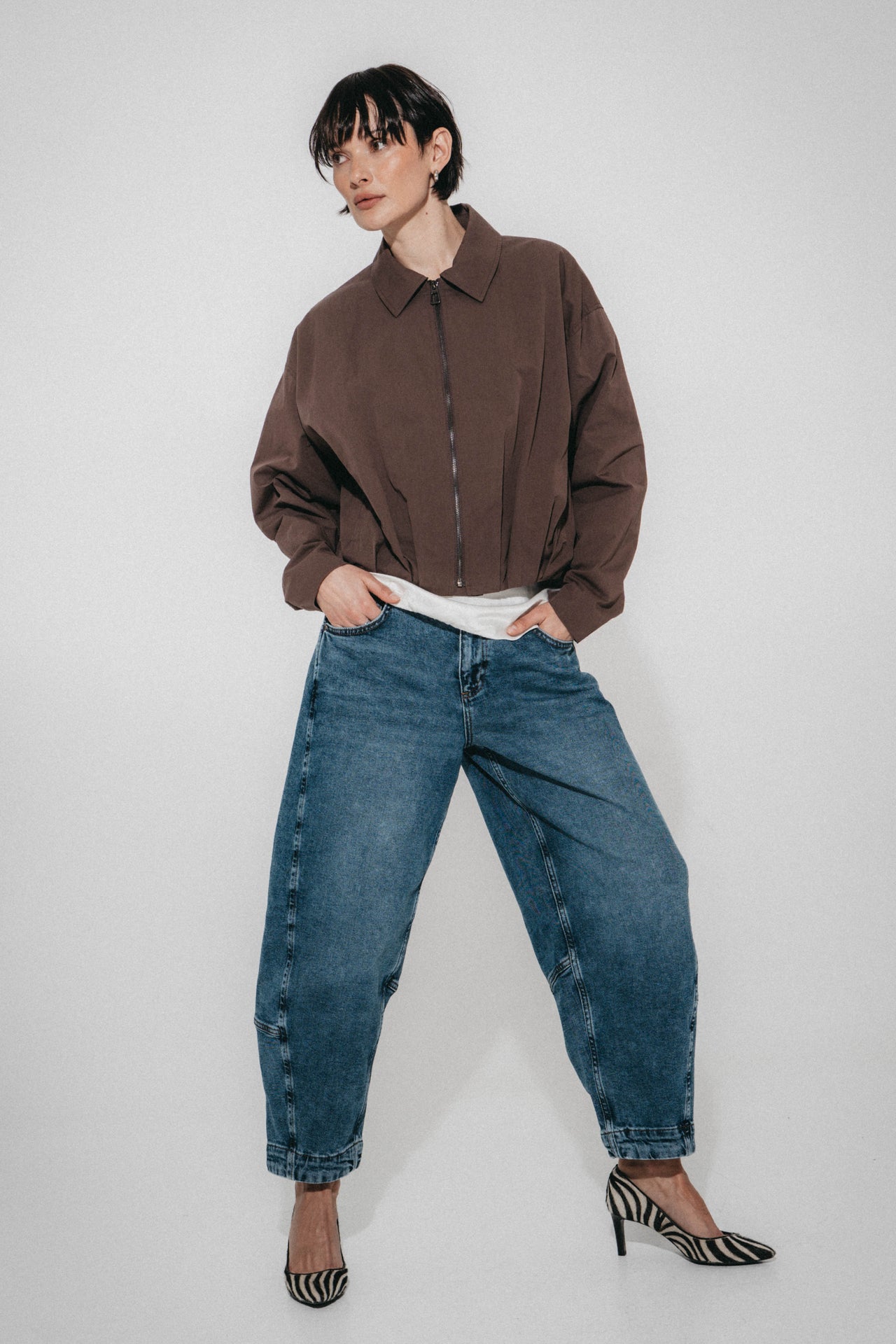 Blaze pleated bomber jacket | Dark Brown