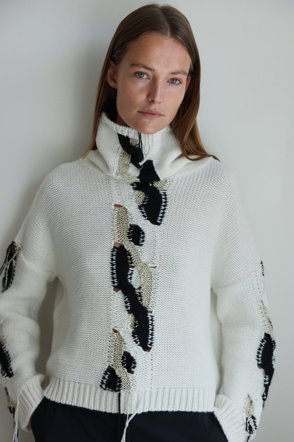 Fancy high neck Pullover H25024 | Off White