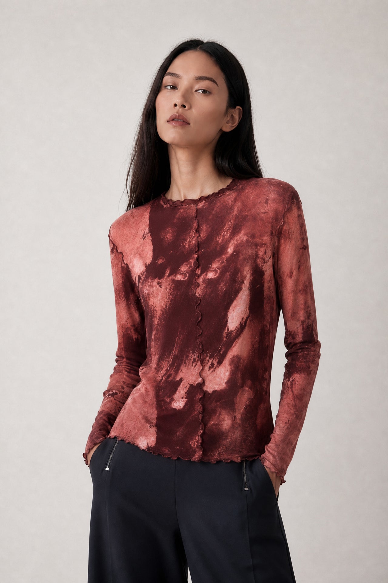 Janette allover print top | Allover Bordeaux