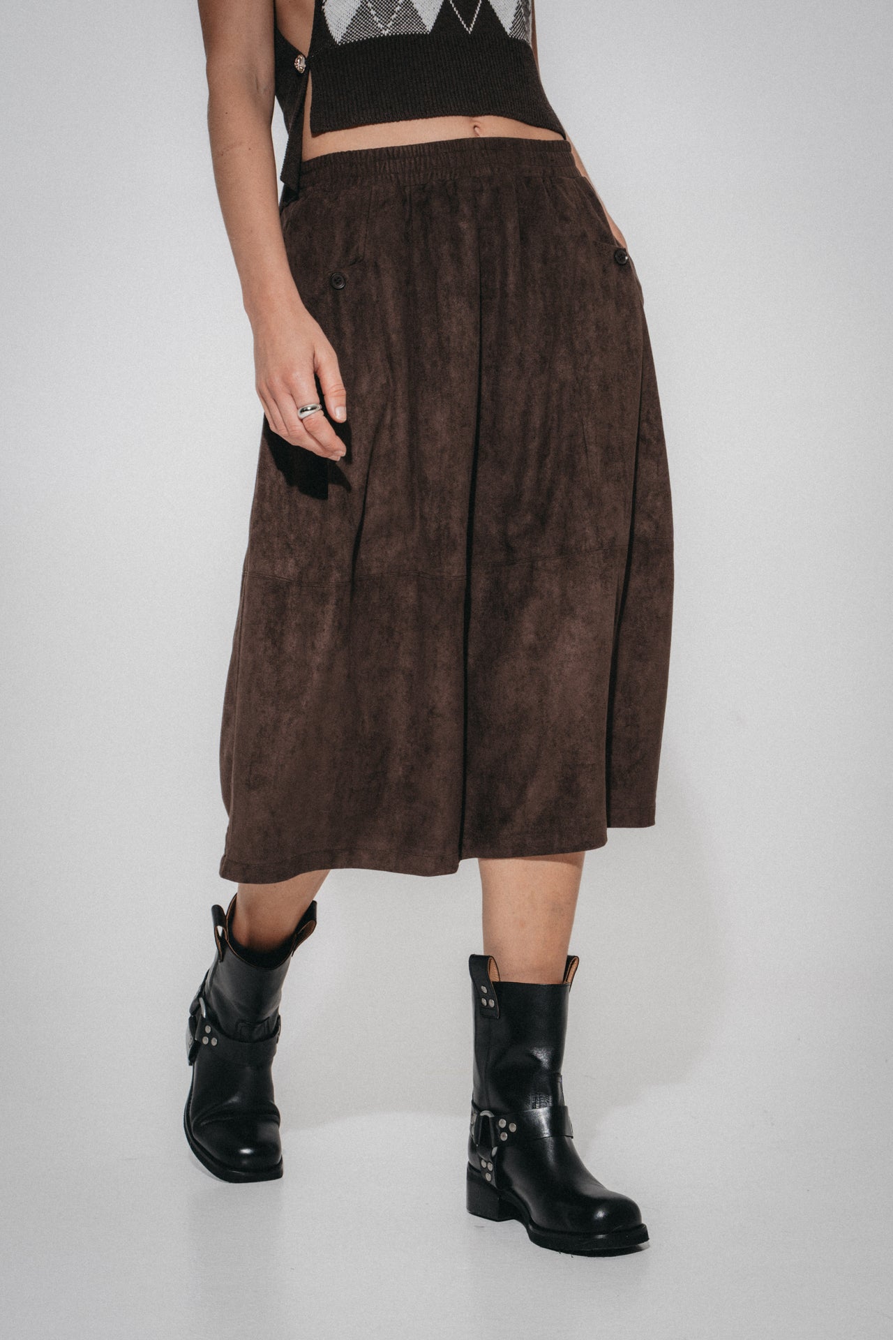 Isla suede effect skirt | Dark Brown