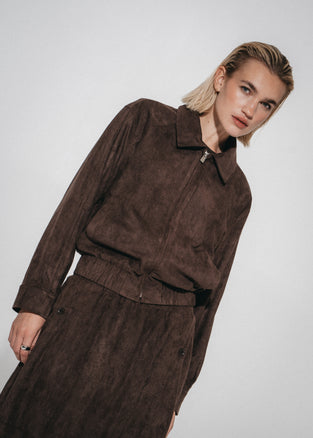 Pia suede effect bomber jacket | Dark Brown