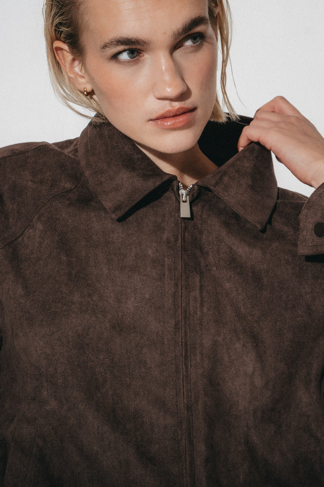 Pia suede effect bomber jacket | Dark Brown