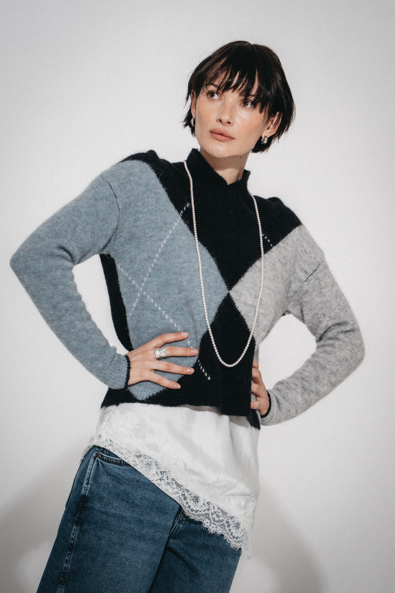Pullover rhomboid pattern 26556 | Blue