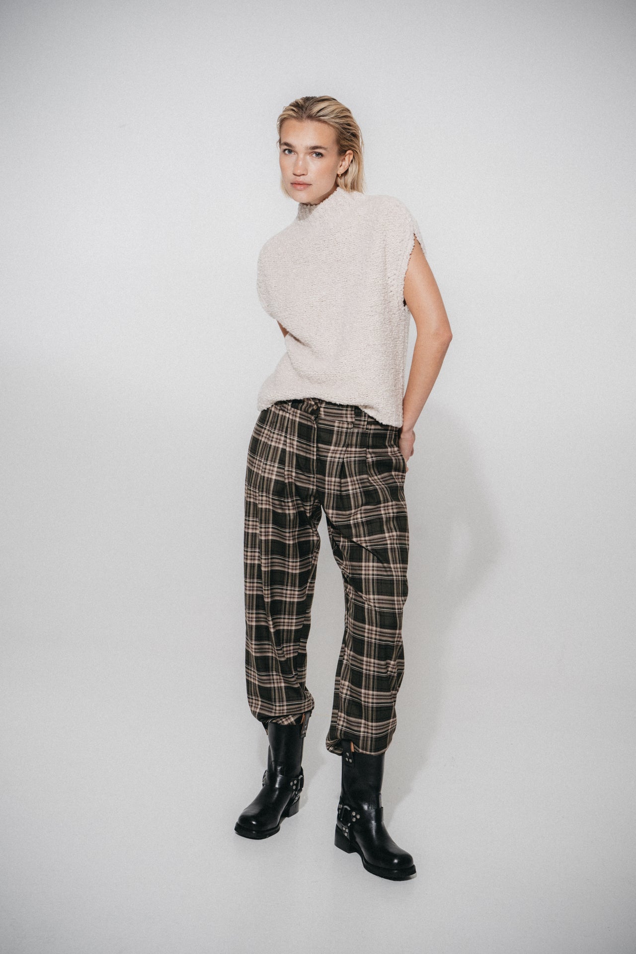 Nicola check viscose pants | Green