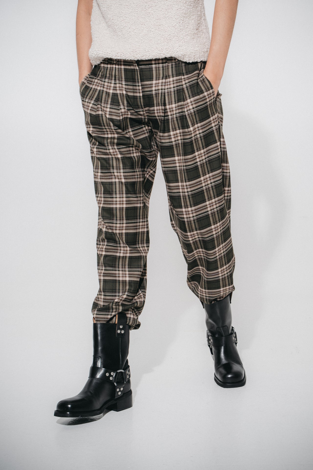 Nicola check viscose pants | Green