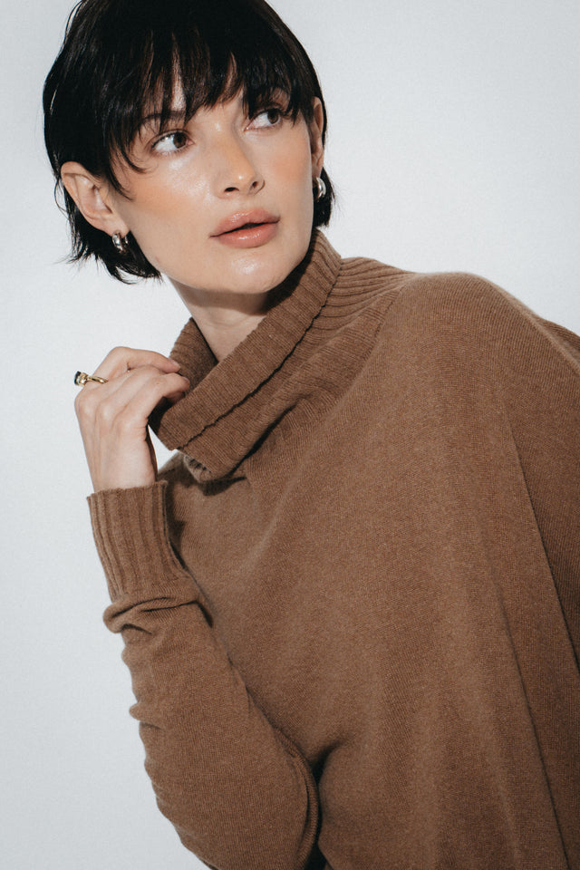 Cashmir wool polo pullover W1165 | Camel