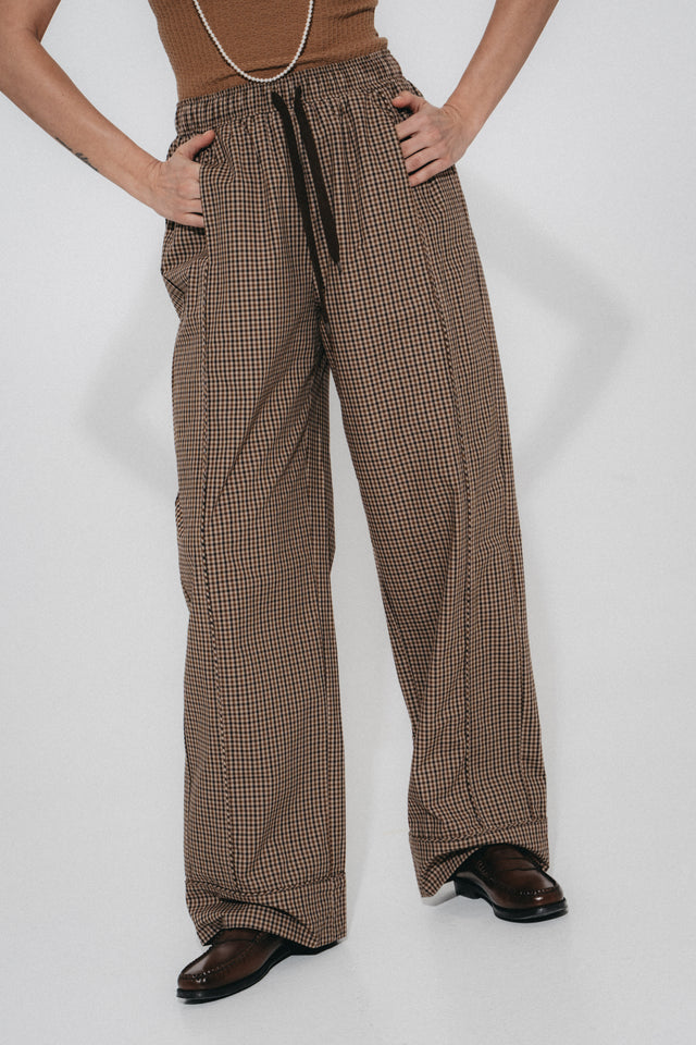 Rey check cotton pants | Brown