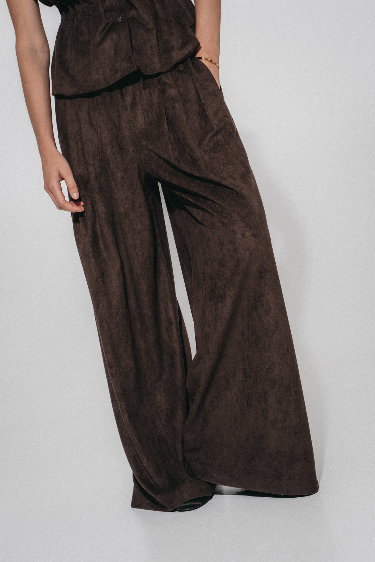 Arabel suede effect pants | Dark Brown