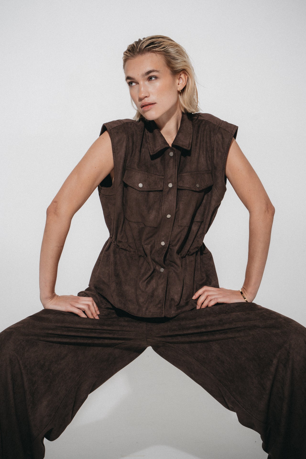 Arabel suede effect pants | Dark Brown