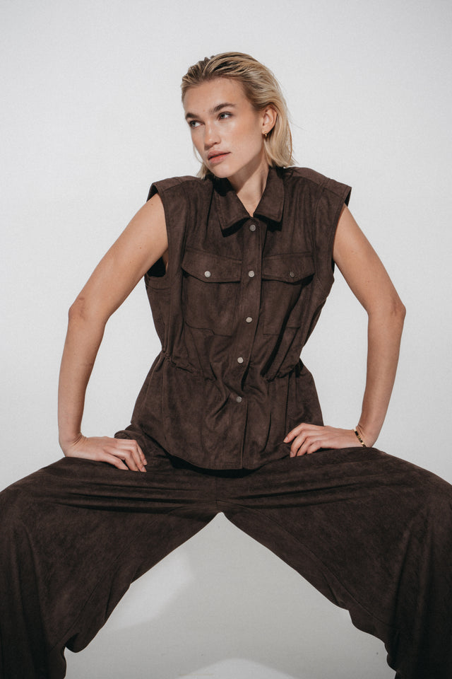 Arabel suede effect pants | Dark Brown