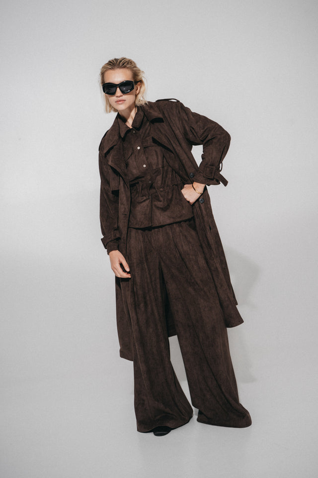 Terra suede effect trench coat | Dark Brown