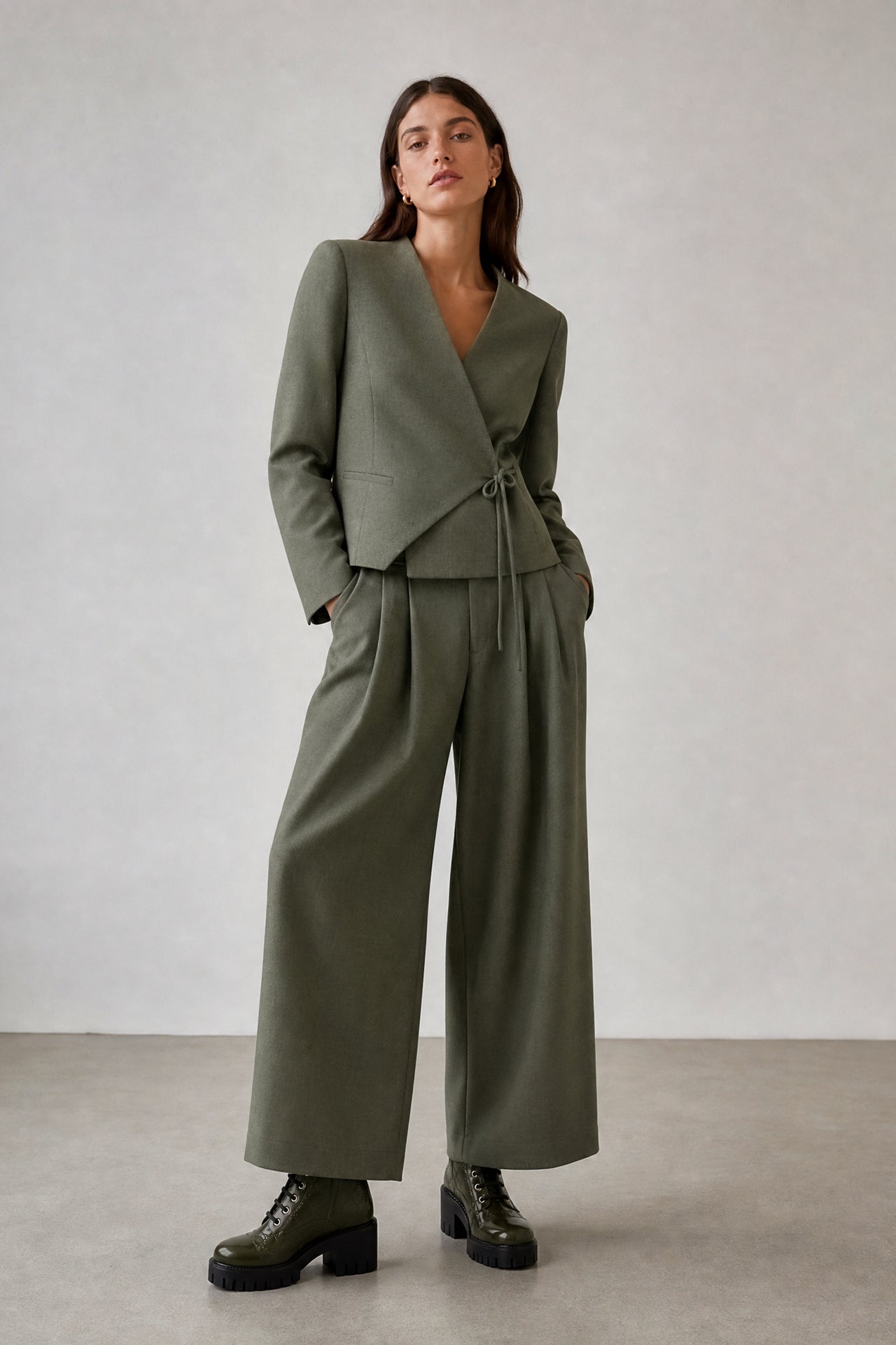 Lean wide-leg pants | Green Melange