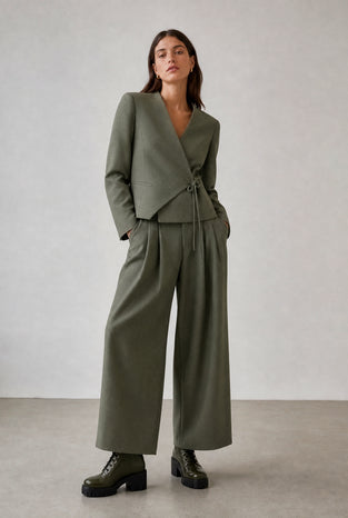 Lean wide-leg pants | Green Melange