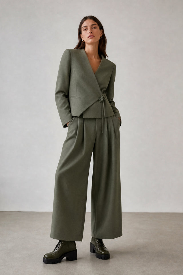 Lean wide-leg pants | Green Melange
