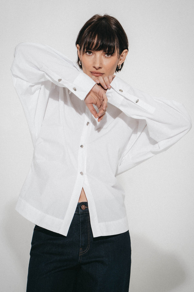 Luna cotton poplin blouse | White