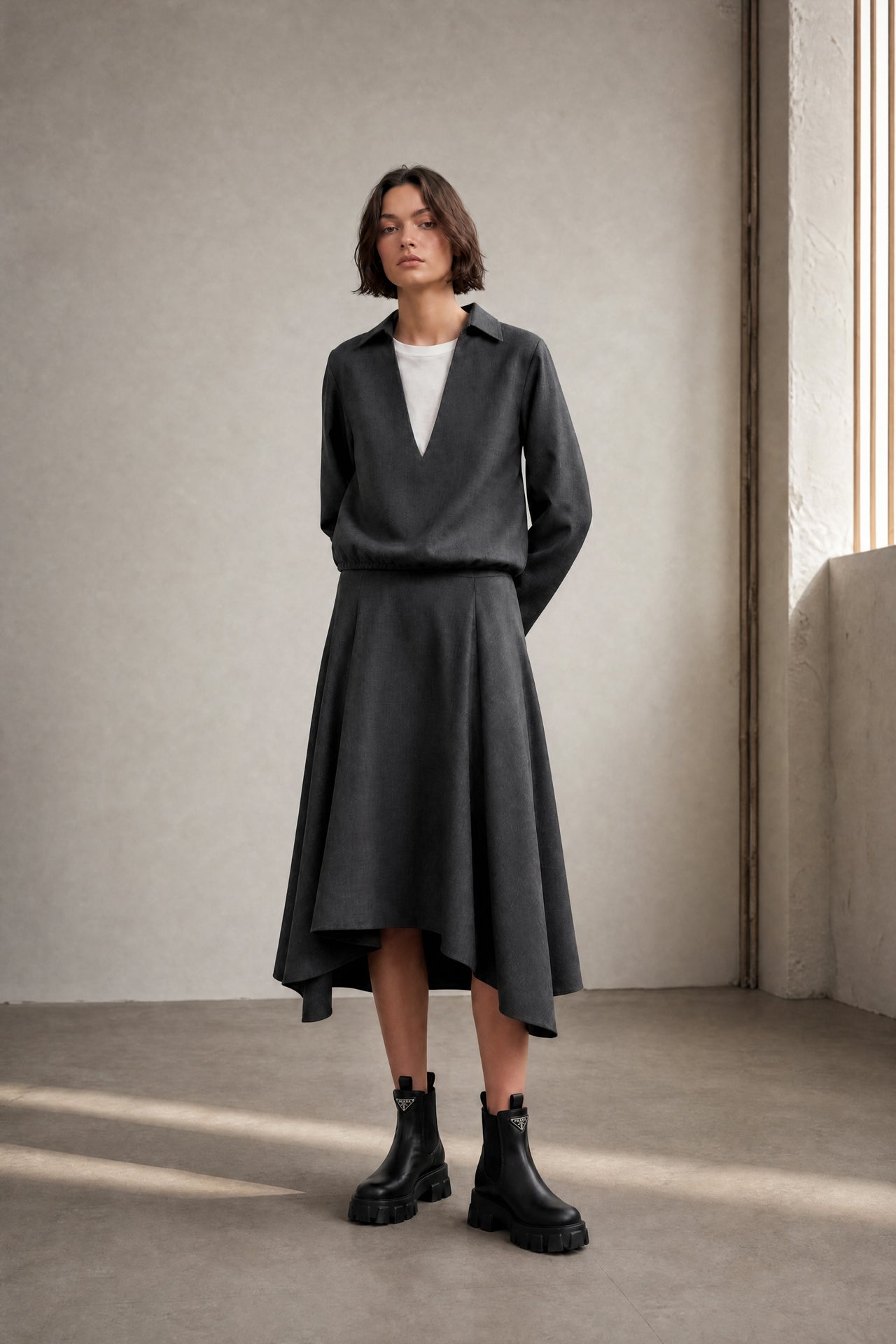 Dina viscose double blouse | Anthracite