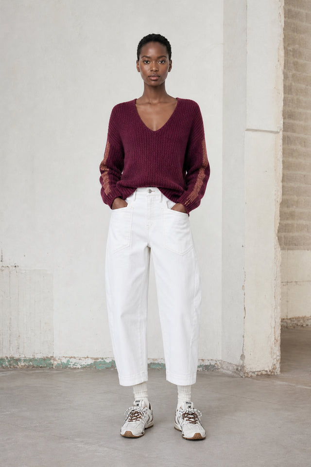 Martinez white barel jeans | Shiny White