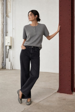 Moon plain knit top | Grey Melange