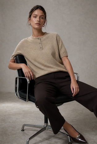 Moon plain knit top | Beige Melange