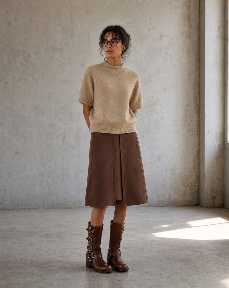 Nataly skuba velvet skirt | Brown