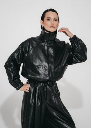 Nerina eco leather bomber jacket | Black