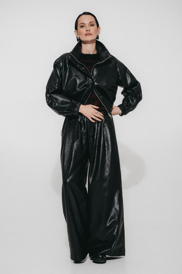 Nerina eco leather bomber jacket | Black
