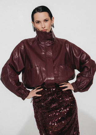 Nerina eco leather bomber jacket | Bordo