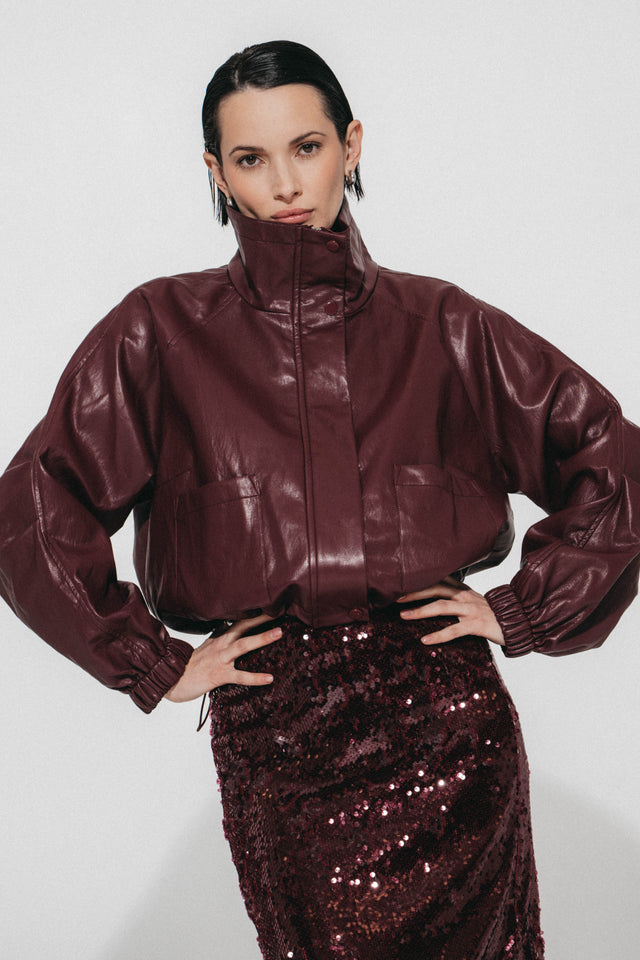 Nerina eco leather bomber jacket | Bordo
