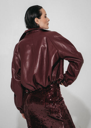 Nerina eco leather bomber jacket | Bordo