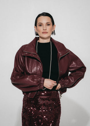 Nerina eco leather bomber jacket | Bordo
