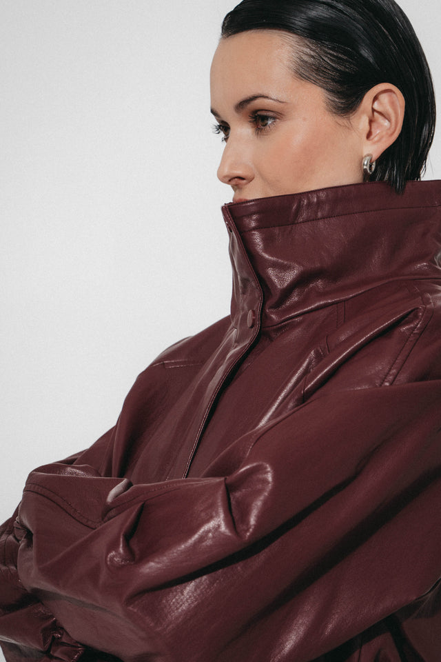 Nerina eco leather bomber jacket | Bordo