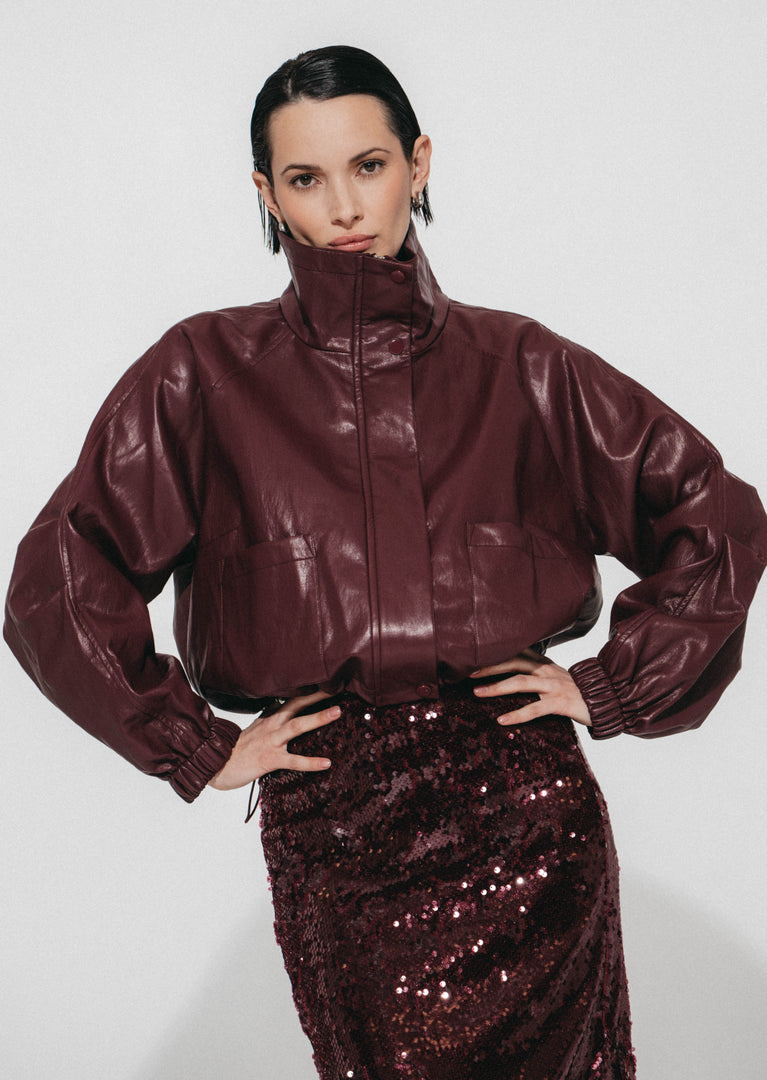 Nerina eco leather bomber jacket | Bordo