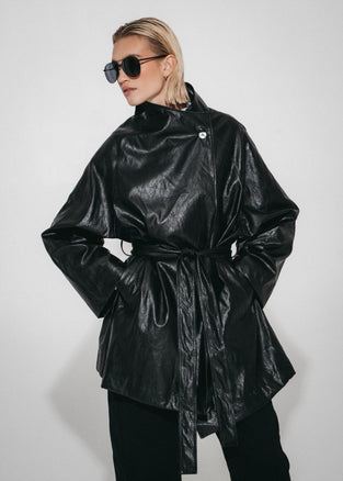 Noir eco leather coat | Black
