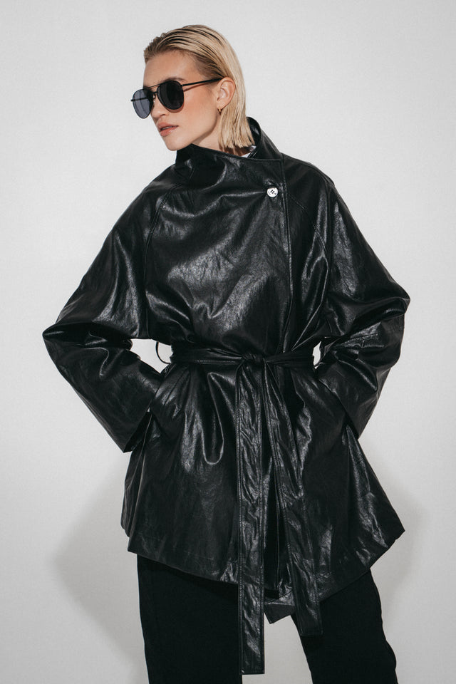 Noir eco leather coat | Black