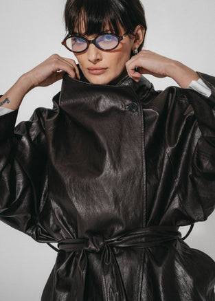 Noir eco leather coat | Dark Brown