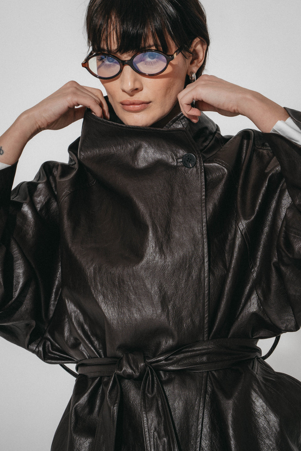 Noir eco leather coat | Dark Brown