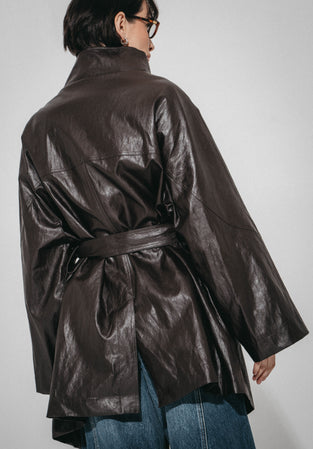 Noir eco leather coat | Dark Brown
