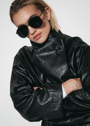 Noir eco leather coat | Black