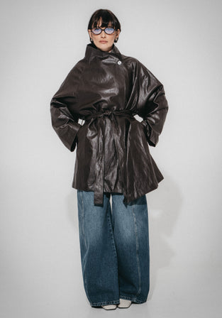 Noir eco leather coat | Dark Brown