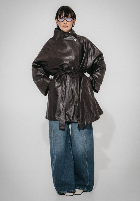 Noir eco leather coat | Dark Brown