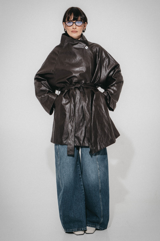 Noir eco leather coat | Dark Brown