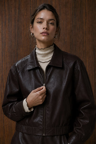 Pola eco leather bomber jacket | Dark Brown